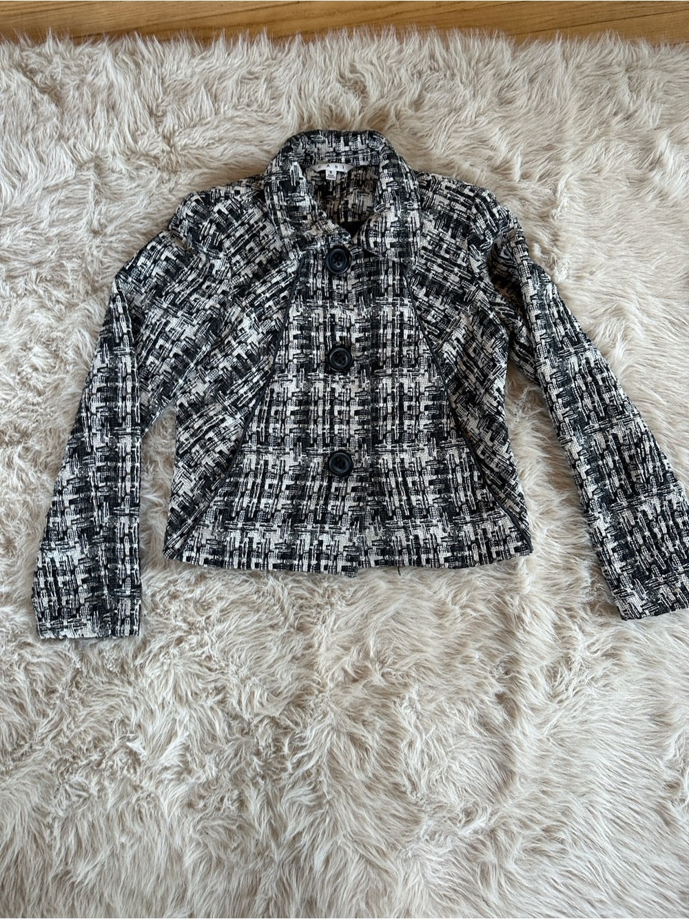 Cabi Black & Cream Tweed Button-Front Women's Jacket